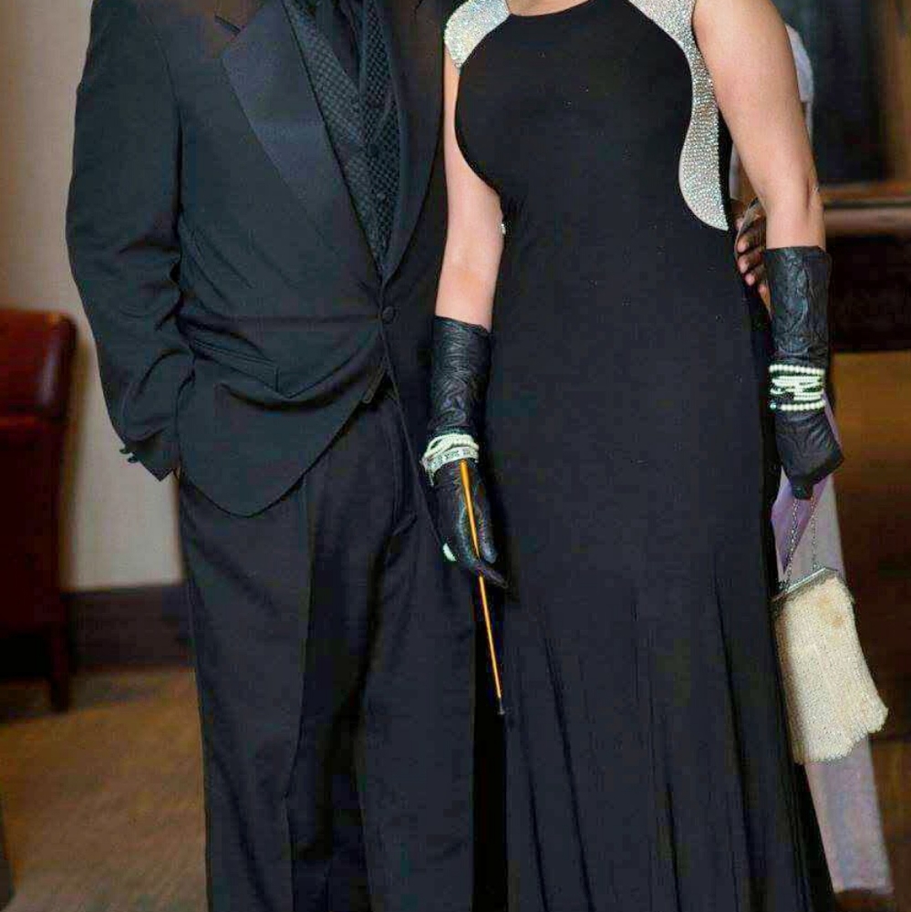 Cachet Embellished Black Evening Gown